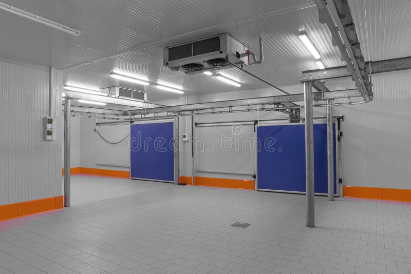 Refrigeration chamber for food storage. Warehouse freezer, Cold storage. royalty free stock photo