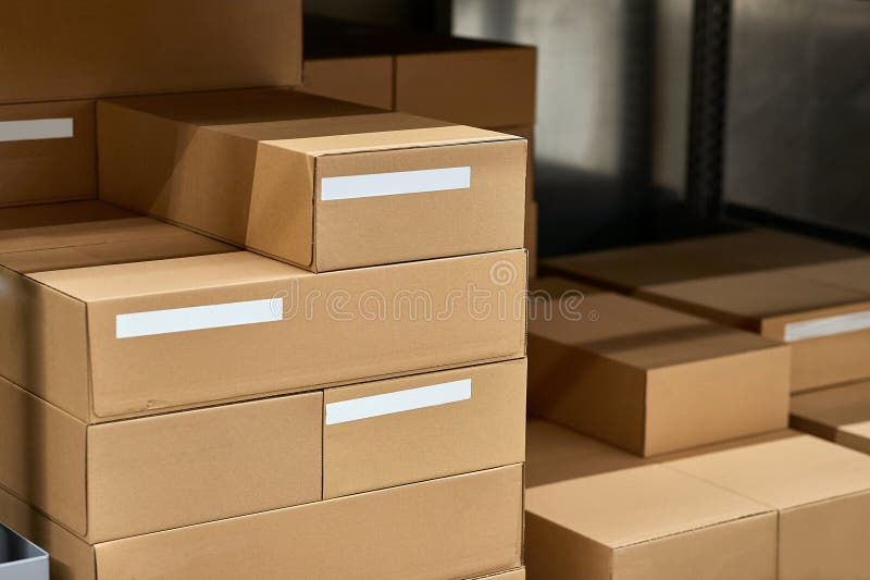 Warehouse Stocked with Boxes in Stacks Stock Illustration
