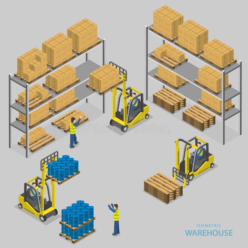 Warehouse loading isometric vector illustration.