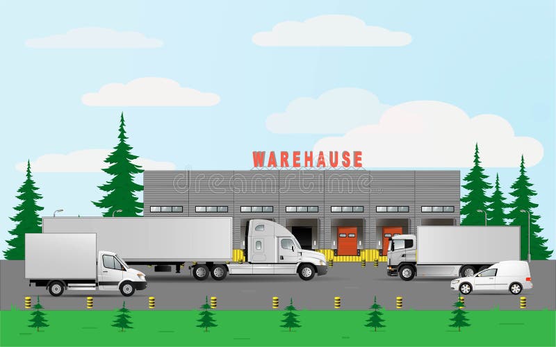 Warehouse Logistics Complex. Vehicles for the Delivery of Goods with a