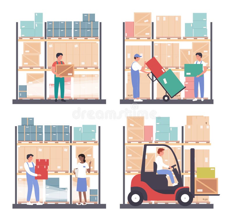 Warehouse Logistics Vector Illustration Set, Cartoon Flat Worker People Work in Wholesale Stockroom of Storehouse Stock Vector - Illustration of background, pallet: 191310686 Warehouse Logistics Vector Illustration Set, Cartoon Flat Worker People Work in Wholesale Stockroom of Storehouse Stock Vector - Illustration of background, pallet: 191310686
