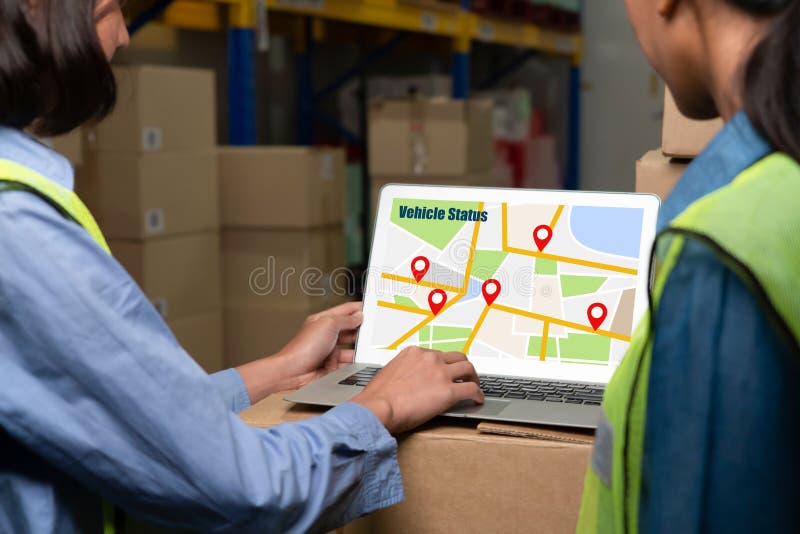Warehouse management software application in computer for real time monitoring royalty free stock photos