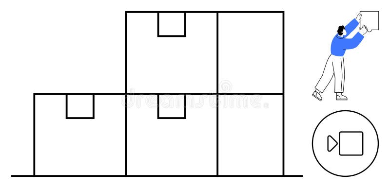 Warehouse Inventory Concept with Simplified Boxes and Worker Organizing Stock royalty free illustration