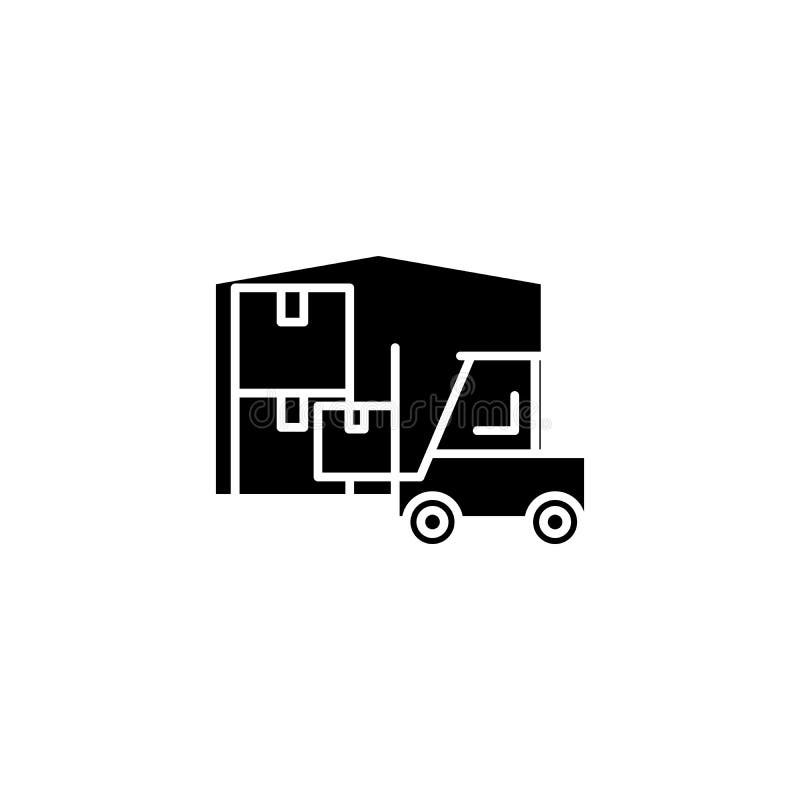 Warehouse operations black icon concept. Warehouse operations flat vector symbol, sign, illustration. stock illustration
