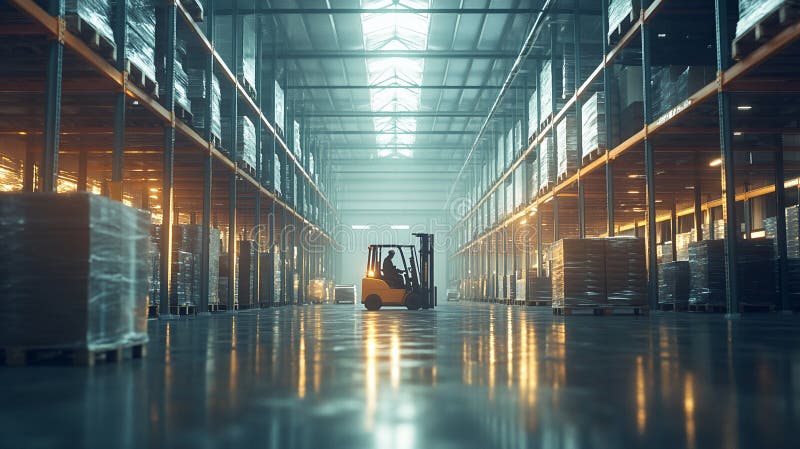 Warehouse Operations with Cargo, Pallets, and Forklifts for Efficient Inventory and Transportation stock illustration