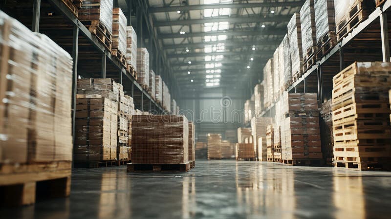 Warehouse Operations with Pallet Stacking, Sorting, and Delivery Services for Commercial and Retail Needs stock illustration