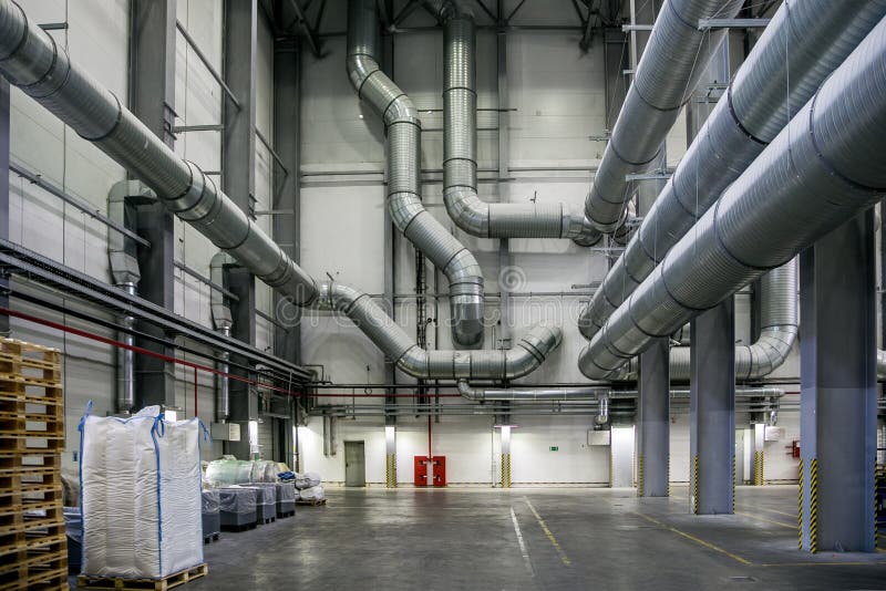 Warehouse and packing area at chemical factory stock photo