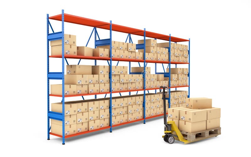 Warehouse Rack  Full Of Cardboard Boxes 3d Rendering Stock 