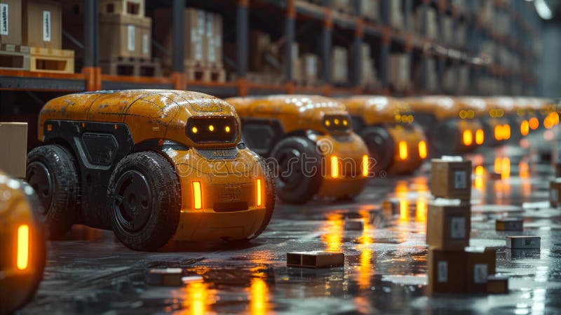 Warehouse robots working in sync - generative ai vector illustration