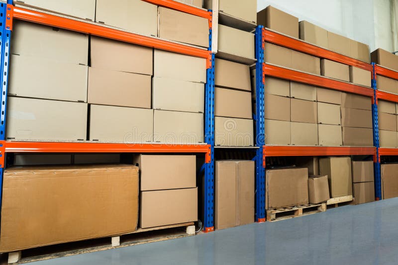 Warehouse Shelf with Cardboard Boxes Stock Image Image of packing
