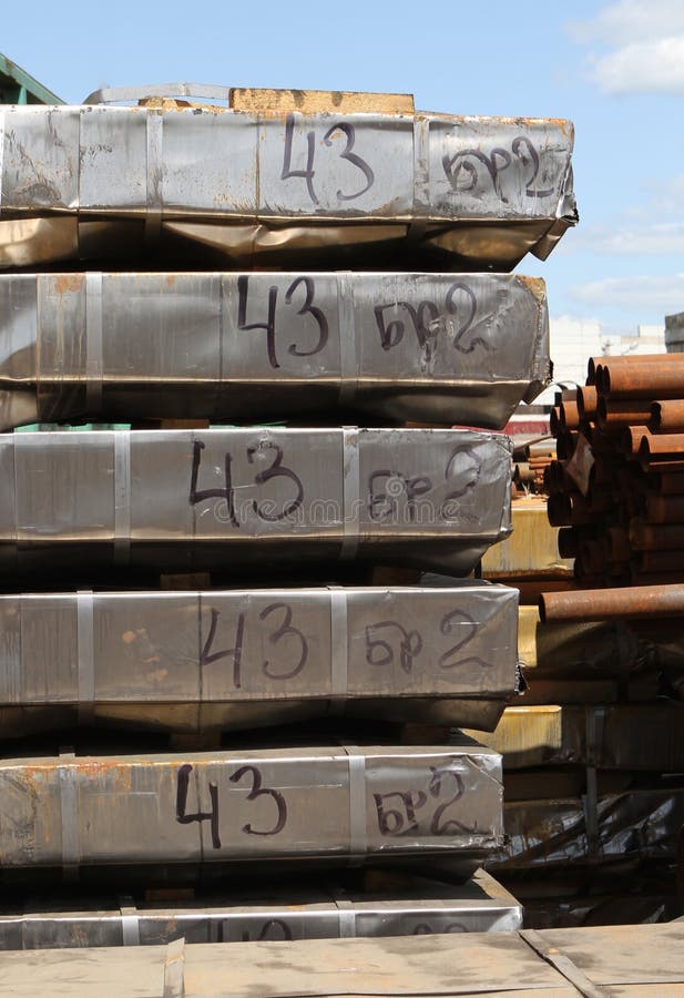 Warehouse for Shipping, Handling and Storage of Sheet Metal Stock Photo