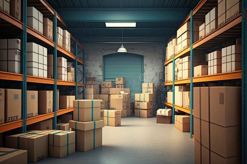 A Warehouse Storage Room Full of Cardboard Packages Generative AI