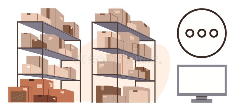 Warehouse Storage Shelves with Boxes and Logistics Management Concept Elements royalty free illustration