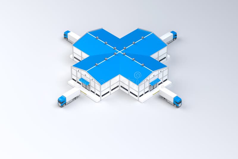 Warehouse with Trucks and Direction Directions Stock Illustration