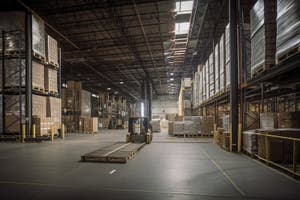 Warehouse With View Of Shipping And Receiving Area Where Goods Are Warehouse With View Of Shipping And Receiving Area Where Goods Are