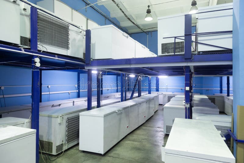 Warehouse with White Refrigerators Stock Photo Image of costco