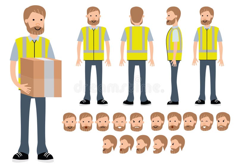 The warehouse worker. Character constructor for different poses. vector illustration