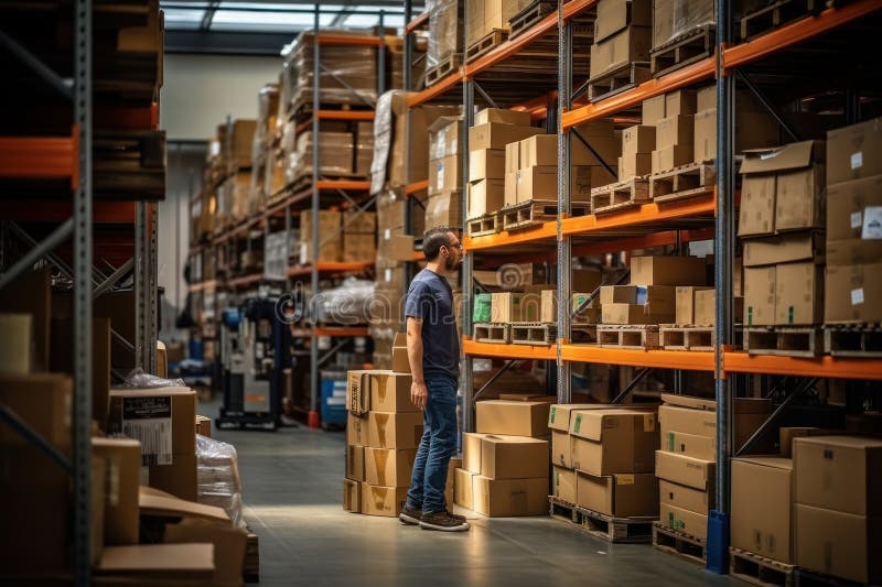 Warehouse Worker Checking the Barcode of Parcels Stock Photo Image of