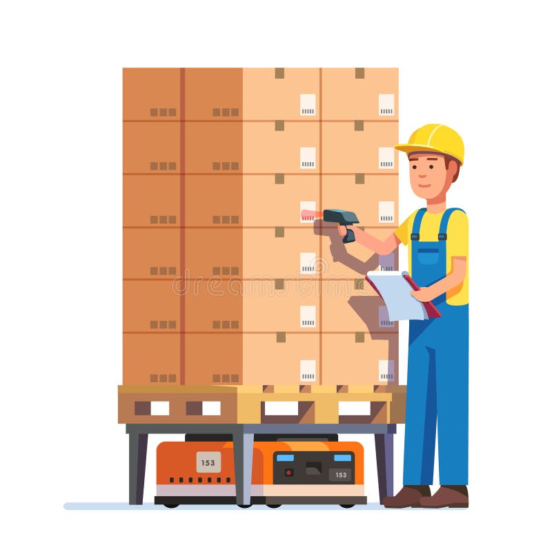 Warehouse worker checking goods pallet
