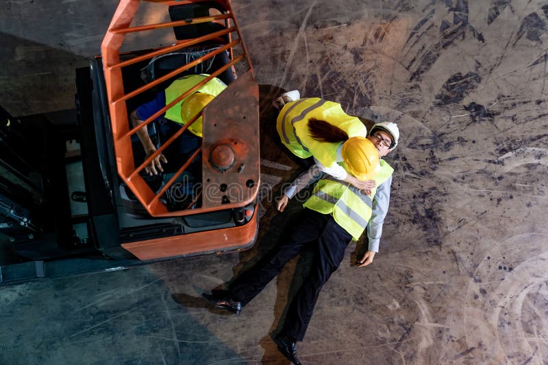 Warehouse Worker Do CPR after Accident Top View Stock Image - Image of