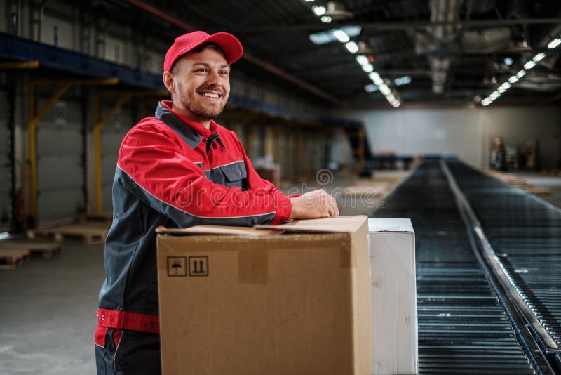 Warehouse Worker Working on a Conveyor Line Stock Photo Image of pick