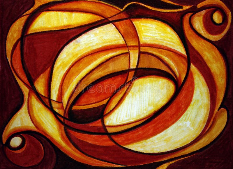 Warm abstract designer painting, with tones of red, orange and yellow.