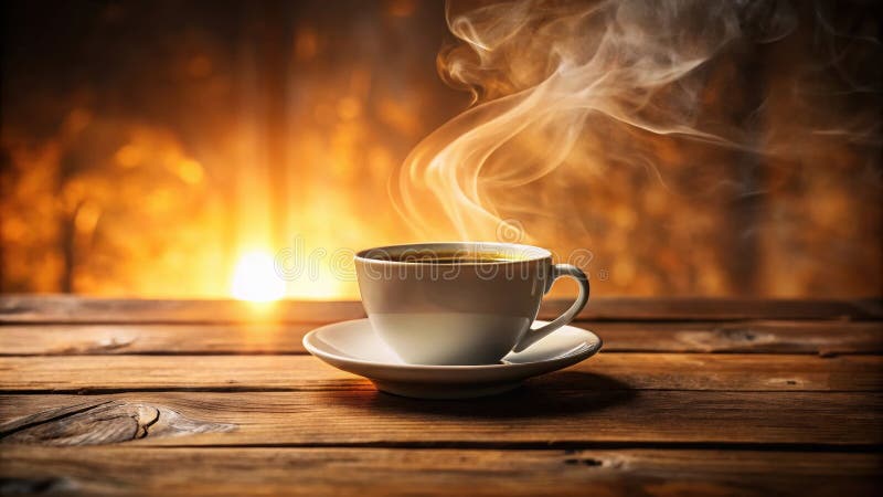 Warm aromatic coffee at sunrise on rustic wood generative ai artistic render ilustração do vetor