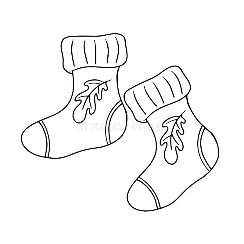 Warm Autumn Knitted Socks with a Pattern, Vector Monochrome Cartoon ...