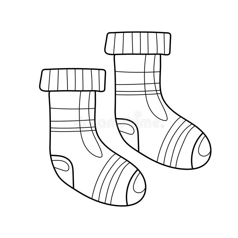 Warm Autumn Knitted Socks, Vector Monochrome Illustration in Cartoon ...