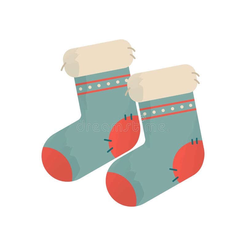 Warm Blue Christmas Socks Drawing. Vector Illustration of Winter