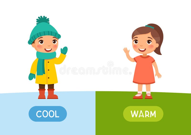 Warm And Cool Antonyms Word Card Vector Template. Stock Vector -  Illustration Of Teaching, Meaning: 192965343