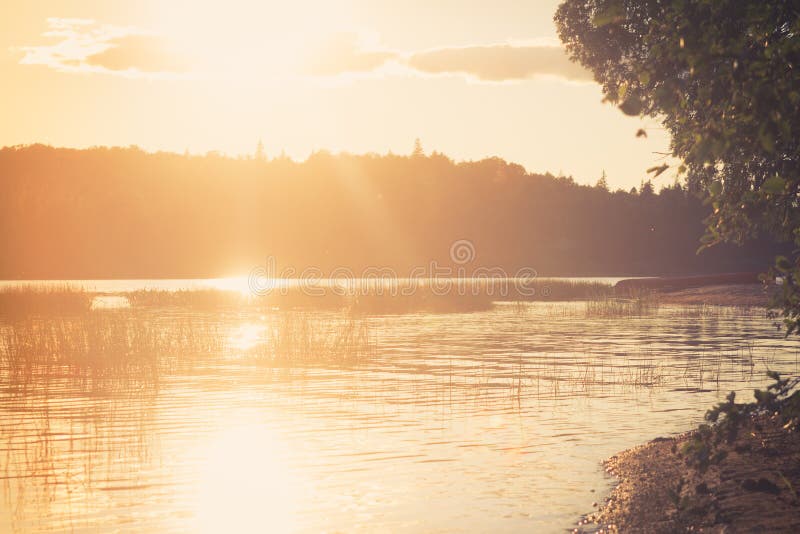 Beautiful Sunrise Sunset Over Calm Lake Stock Image Image Of Dusk