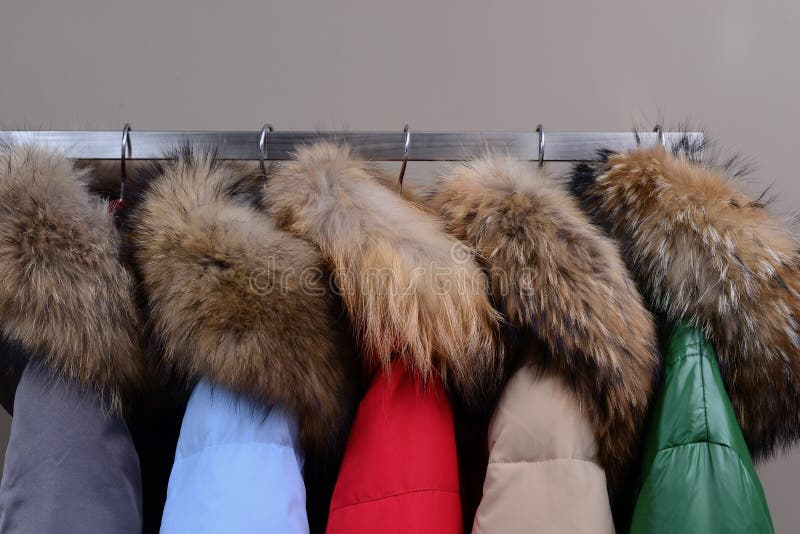 Warm Jackets Hang on a Hanger in a Store Stock Photo - Image of colour ...