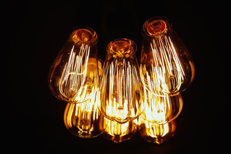 Warm Light Bulb, Close Up of Filaments Inside Stock Image Image of