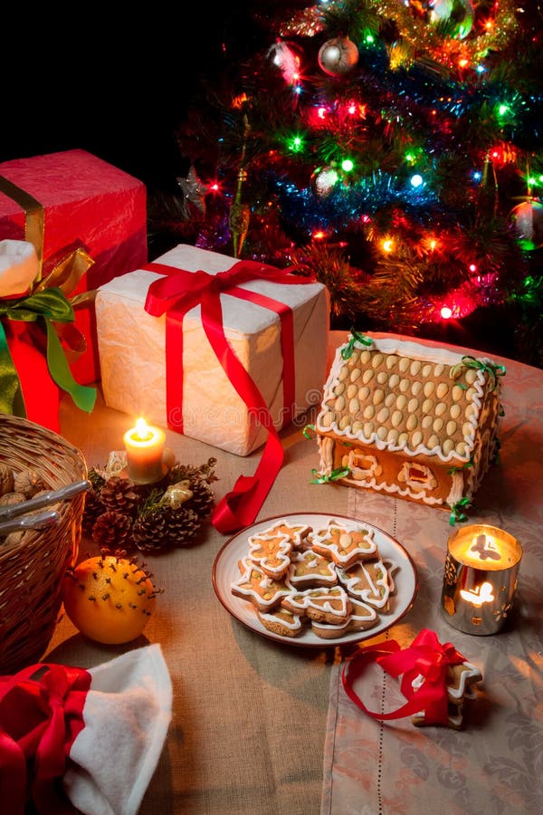 Warm Light from the Christmas Tree and Candles Stock Image Image of