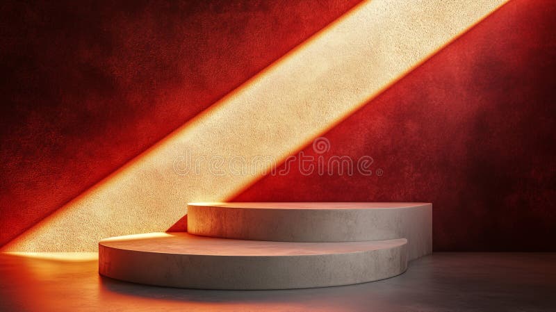 Modern curved stage with warm lighting in a minimalist interior design. Generative AI vector illustration