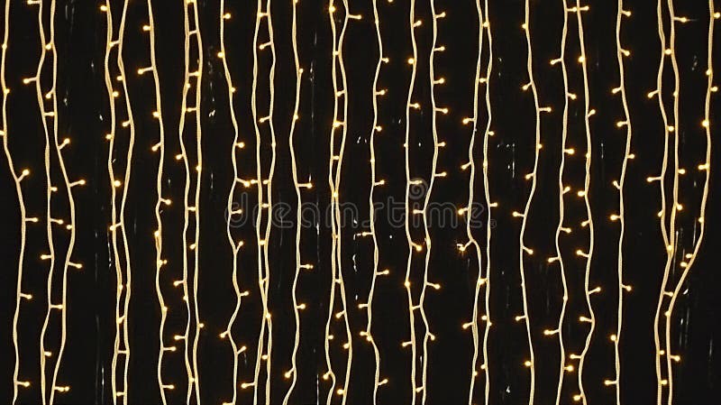 Warm-light strings, curtain backdrop, festive, dark room, event decor