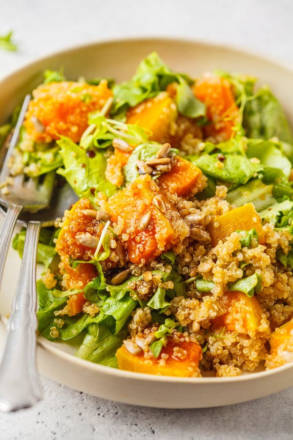 Warm quinoa and pumpkin salad in a white plate. royalty free stock images Warm quinoa and pumpkin salad in a white plate. royalty free stock images