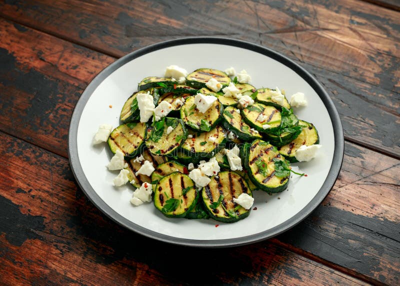 Warm Salad with Grilled Zucchini, Garlic and Herbs Stock Image Image