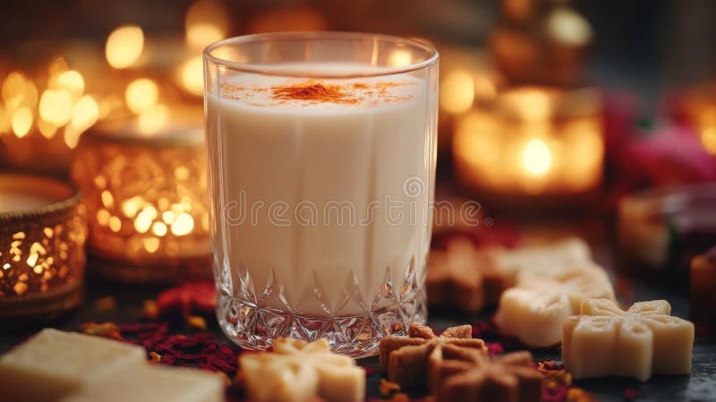 Warm Spiced Milk Drink With Festive Treats vector illustration