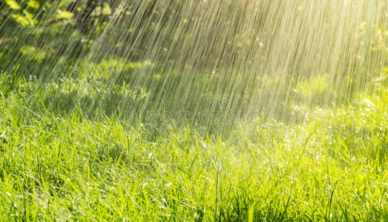 Warm summer rain and sunny day. 