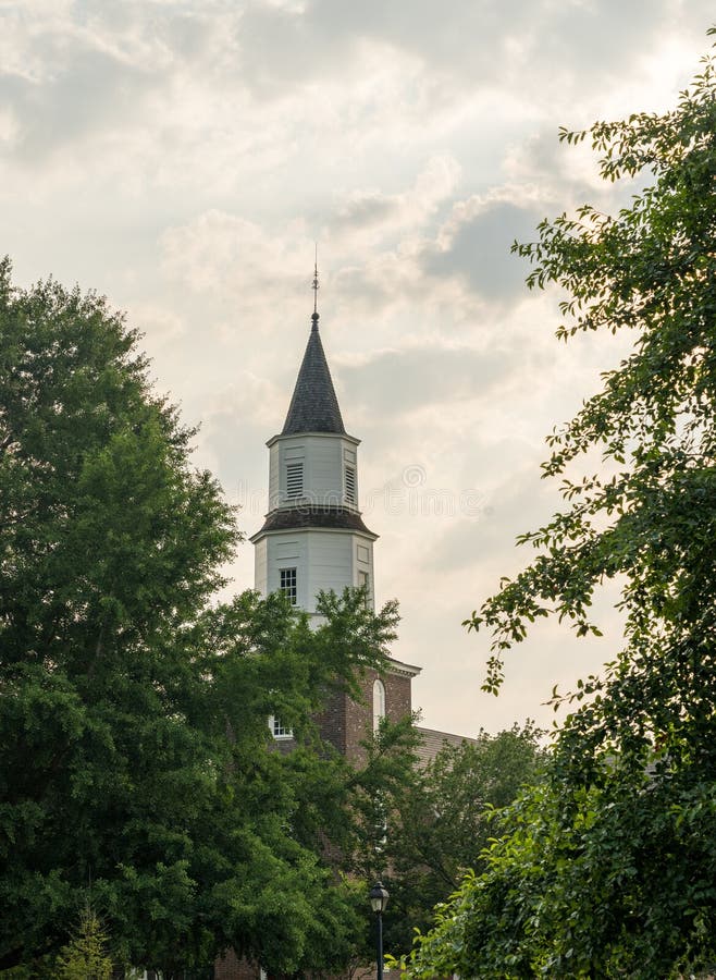 Warm sunlight on Bruton parish church tower