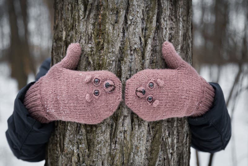 Warm winter knitted mittens