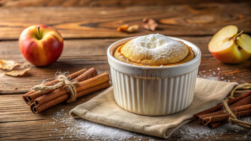 Warme Apfelkuchen mit Zimt in weißer Ramikin. Generative AI lizenzfreie abbildung