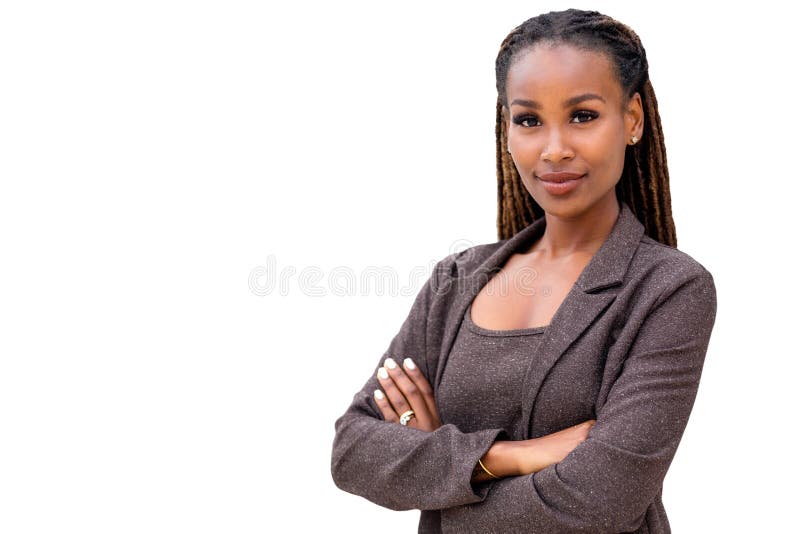 Warme, freundliche, schöne, fröhliche afrikanische Geschäftsfrau im Arbeitsbereich