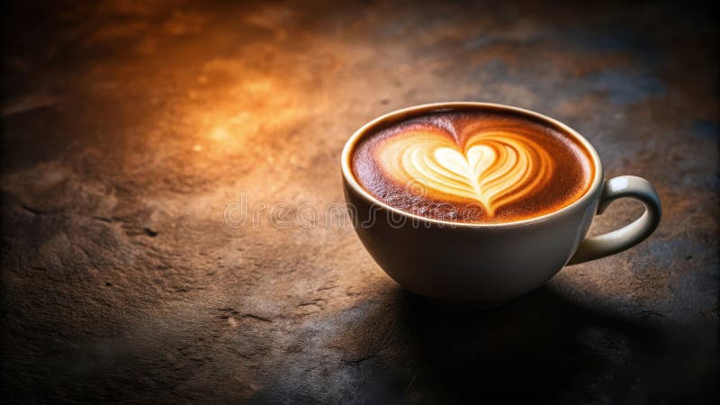 Warme Latte Kunst in einem Keramikkrug auf dunkler Oberfläche. Generative AI lizenzfreie abbildung