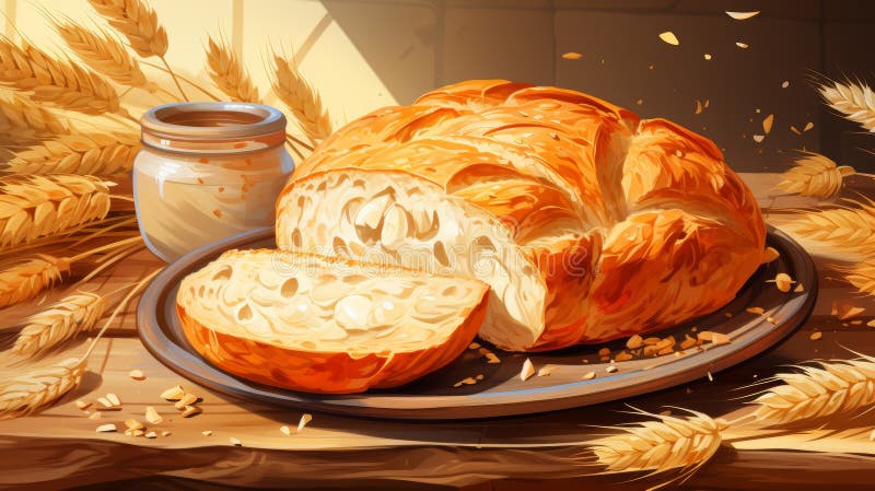 Warmer Brotlaib mit goldenbrauner Kruste und rustikalem hausgemachtem Aussehen stock abbildung