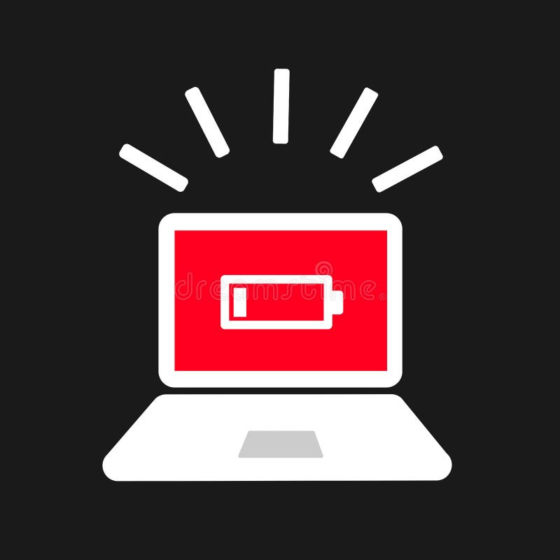 Warning alert - depleted, flat, empty and dead battery in the lapton, pc and personal computer royalty free illustration