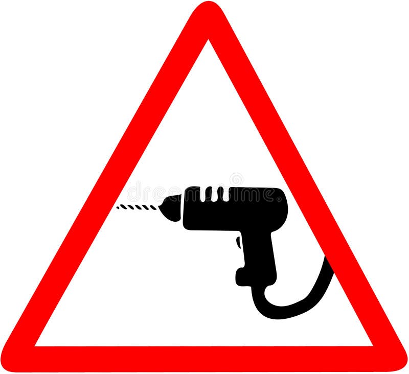 Drill Warning Sign Red. Repair Hazard Attention Symbol Stock Vector
