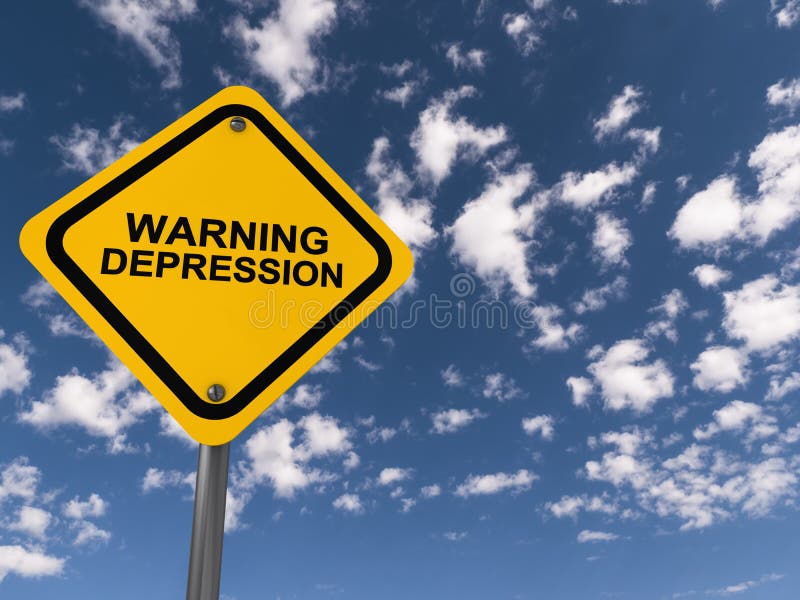 Warning depression traffic sign stock image